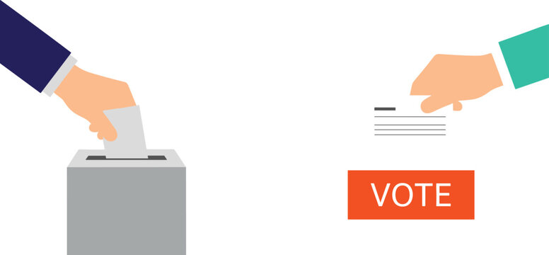 Voting Concept Illustration with Ballot Box Hand Casting Vote and Election Participation Flat Vector Design Collection