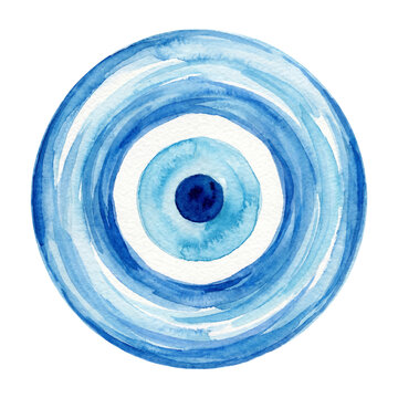 Watercolour blue and white evil eye amulet