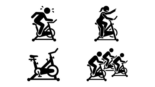 Stationary bicycle exercise fitness equipment icons.
