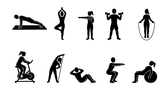 People doing various fitness exercises.