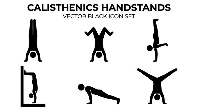 Calisthenics handstands vector icon set.