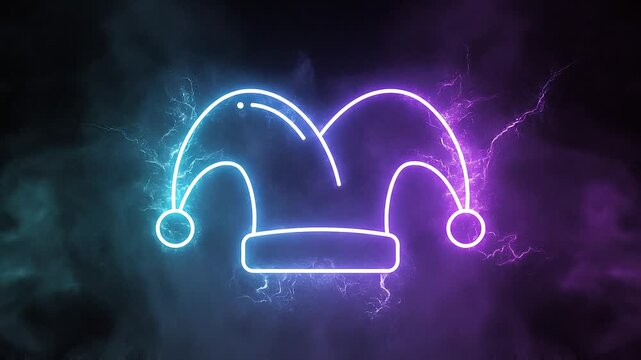 Glowing Jester Hat Neon Animation with Electric Smoke and Light