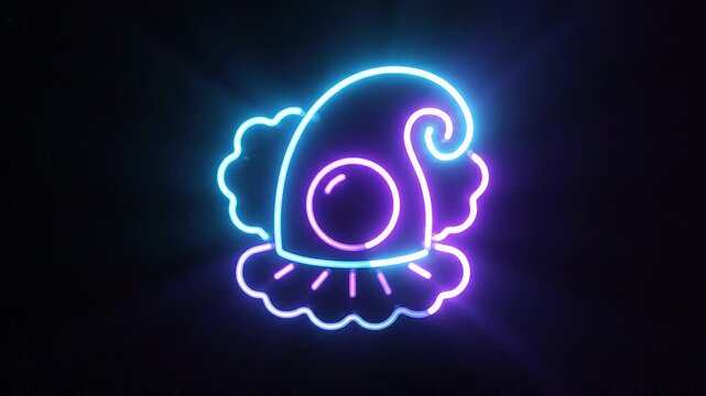 Luminous Neon Seashell with Pearl Glowing in the Dark