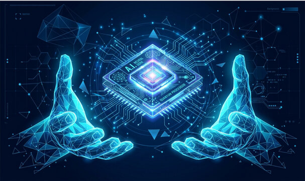 Advanced Artificial Intelligence Network Low Poly Vector Design