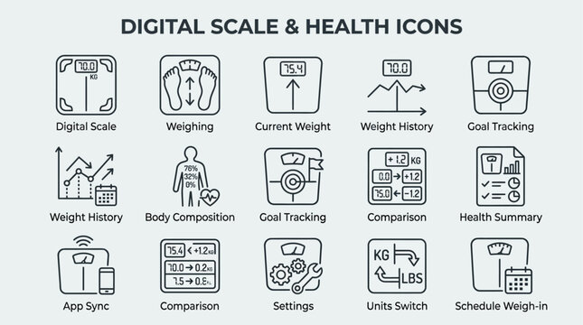 Digital Scale and Health Icons for Weight Management Concepts