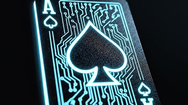 Futuristic Neon Ace of Spades Card with Digital Circuit Pattern