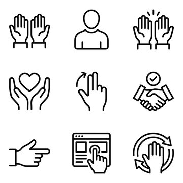 Collection of icons representing human interaction support digital processes with interaction processes collection