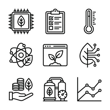 Set of icons for science technology environmental finance with technology environmental computer clipboard checklist