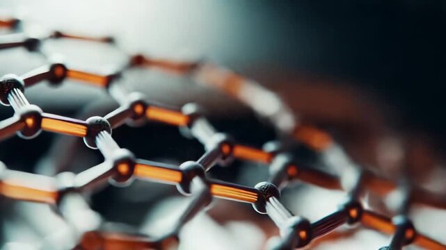 Graphene carbon atom structure forming a hexagonal lattice grid network, symbolizing molecular science, advanced technology, and innovative materials for future applications