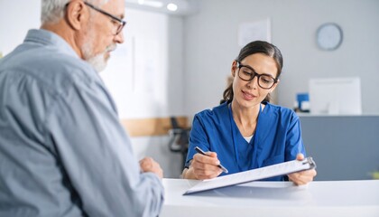 Obraz premium Senior man consulting with female doctor