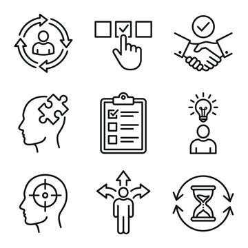 Collection of business strategy and decision making icons with strategy business decision planning thinking