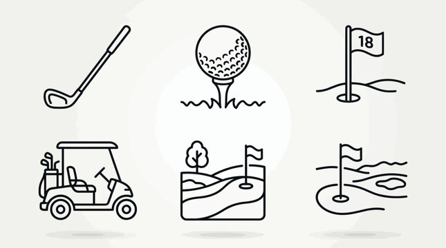 Golfing Vector Icons Illustration Featuring Equipment and Field for Sport Design