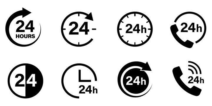 24時間営業・時計のアイコンマークのイラスト