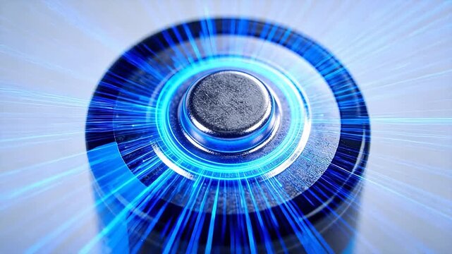 Cylindrical technology device with blue glowing ring light on sleek surface