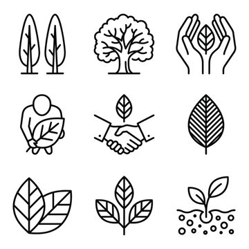 Set of flat environmental icons with environment seedling conservation sustainable recycling illustration logotype