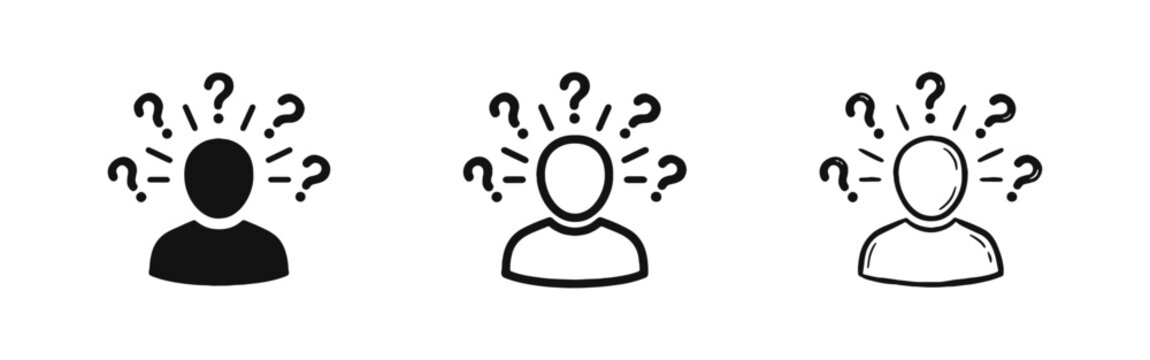 Confusion and Problem Solving Person with Question Marks Icon Set