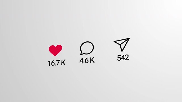 Like, comment and share social media icons animation on white background. 4K Video
