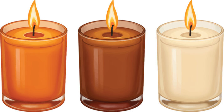 Vector Illustration Realistic Aromatherapy Candles Collection Isolated on White