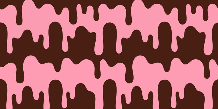 Pink liquid drips down a dark brown surface in a pattern.