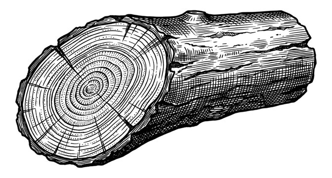 Wood log tree trunk cross section in vintage engraving
