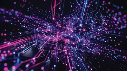 An abstract blue and light background featuring a glowing star in a dark night sky space illustration with magic neon energy and bright motion flash vector design. © Veloras