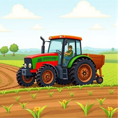 Fototapeta premium tractor in field farmer plough field 