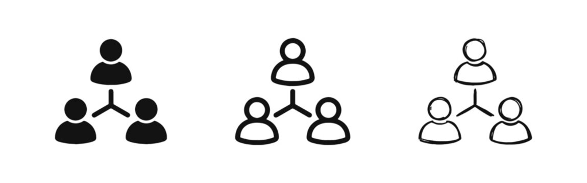 Team Hierarchy and Organization Chart Icon Set in Three Styles