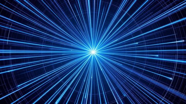 Abstract blue light beams radiating from center with concentric circles