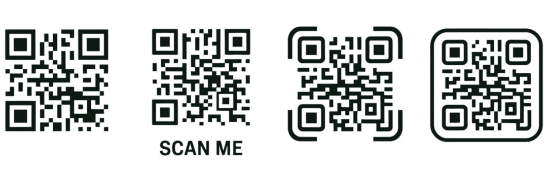 scan me qr code icon vector illustration, fake qr pattern design, encrypted information code symbol, mobile scanning interface graphic, digital security authentication element, marketing barcode conce