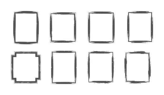 Collection of eight dark grey grunge square and rectangular frames border rectangle