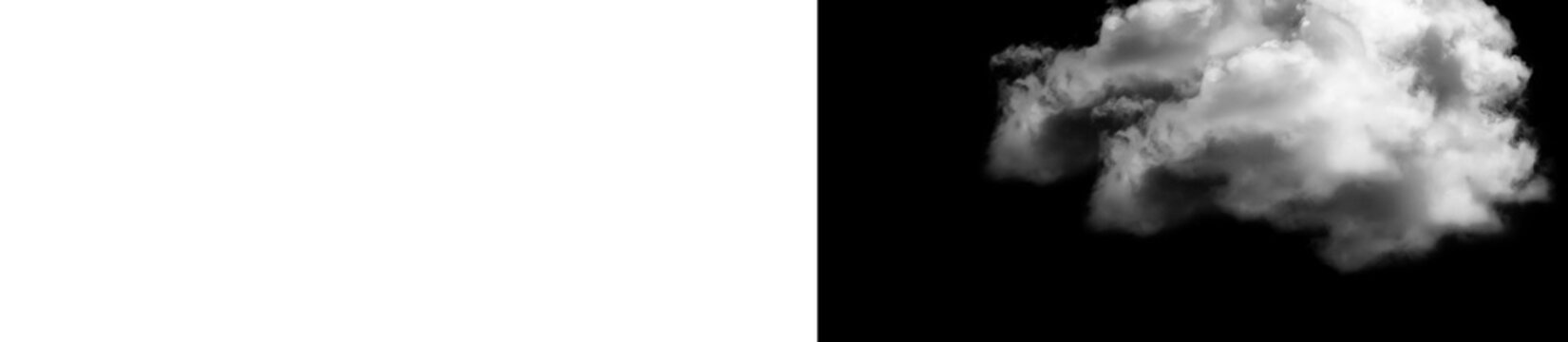 White fluffy cloud on black background, isolated