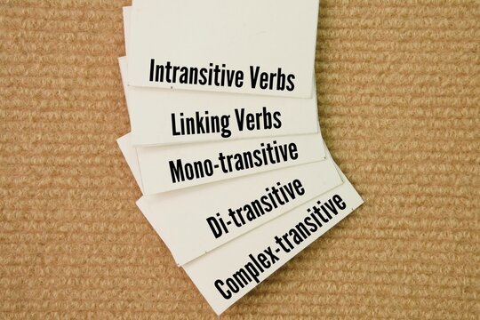 What are the 5 types of verbs? Paper with word intransitive verbs, linking verbs, mono-transitive , di-transitive  and complex-transitive. 