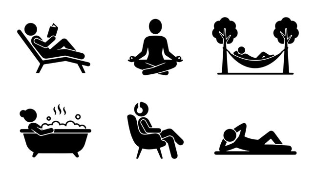 Relaxation Icons Set, Leisure Activities, Rest and Calmness, Vector Graphics for Wellness and Lifestyle Concepts