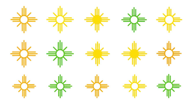 New Mexico Zia Symbol Sun Icons in Yellow and Green Gradient