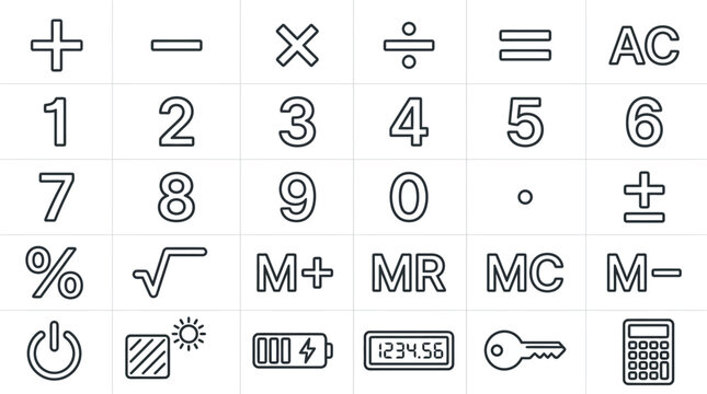 Calculator Elements Interface Design Math Operation Simple Outlined Style