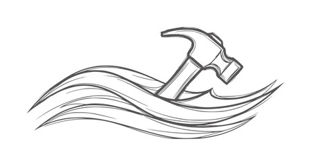 Hammer striking stylized waves in a sketchy artistic style water strike © Mahin