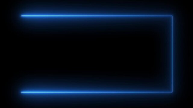 Animation of rectangle glowing neon frame background. Neon abstract rectangle shape line