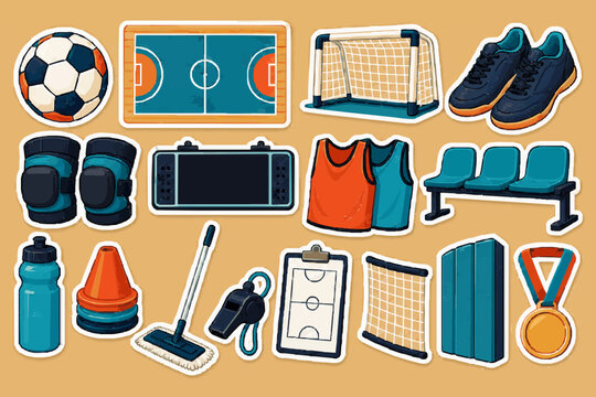 Indoor Futsal Court Sticker Patch Pack with Premium Die Cut Sports Sticker Elements for Posters, Planner Pages, Social Media Graphics, Website Headers, Scrapbooking and Commercial Projects