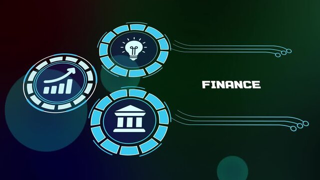 Global finance and corporate fiscal management concept. Digital icons representing wealth, banking systems, and international monetary strategy.