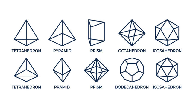 Geometric Solids Minimal Line Icons Tetrahedrons Prisms Pyramids