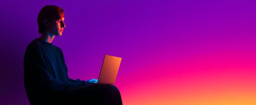 the neon casual laptop user chillin with their bright computer and relaxed vibe