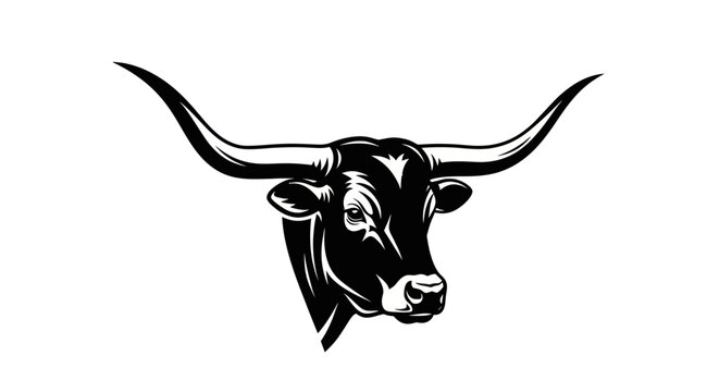 Powerful Longhorn Bull Head Silhouette, Texas Pride, Vector Art