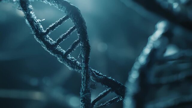 Dna double helix structure, a microscopic genetic molecule, forming the foundation of biology and life, representing scientific progress and research into human potential