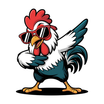 Cool pixel art rooster dabbing with sunglasses isolated on transparent background