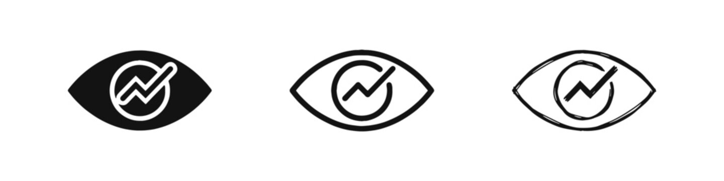 Monitoring icon set, eye with data tracking symbol, observation and visual analysis concept
