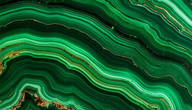 Polished malachite stone surface with natural swirling patterns and texture