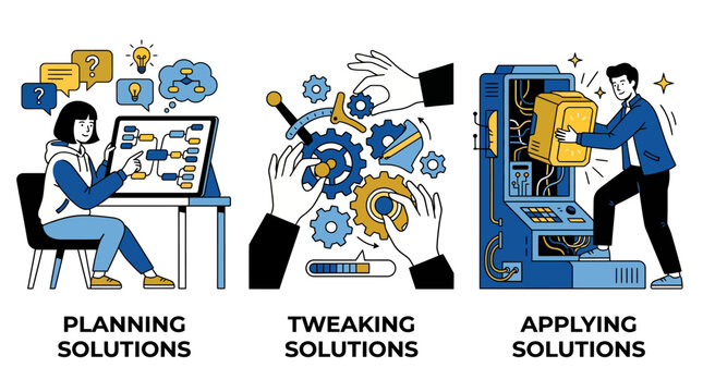 This image showcases the systematic approach to planning, tweaking, and applying solutions, demonstrating the importance of thorough methodologies in enhancing problem-solving effectiveness.