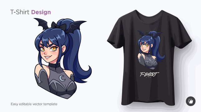 This vibrant t-shirt design showcases a character with bat wings and a stylish expression, perfect for appealing to fans of fantasy and creative clothing designs.
