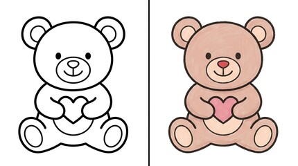 Fototapeta premium Teddy Bear with Heart Illustration Set