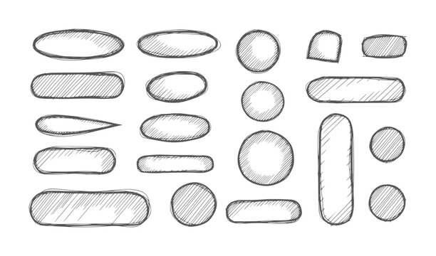 Hand Drawn Sketchy Oval Circle and Rounded Rectangle Shapes handdrawn